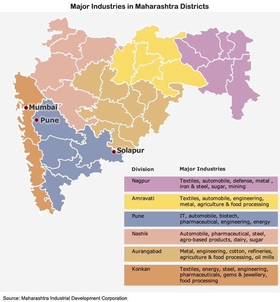 Map: Major industries in Maharashtra Districts