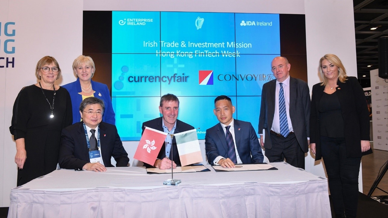 Photo: Contract signing between CurrencyFair and Convoy Payments at Hong Kong FinTech Week 2018.