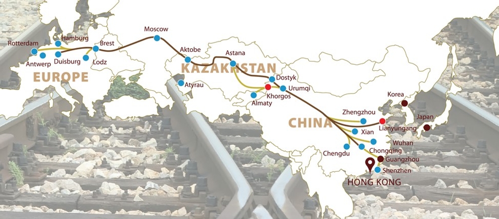 圖片: 2020年，在海運和空運費用高企下，中歐貨運列車成為貿易商的替代選擇，開行班次創下歷史新高。資料來源：KTZ Express HK Limited