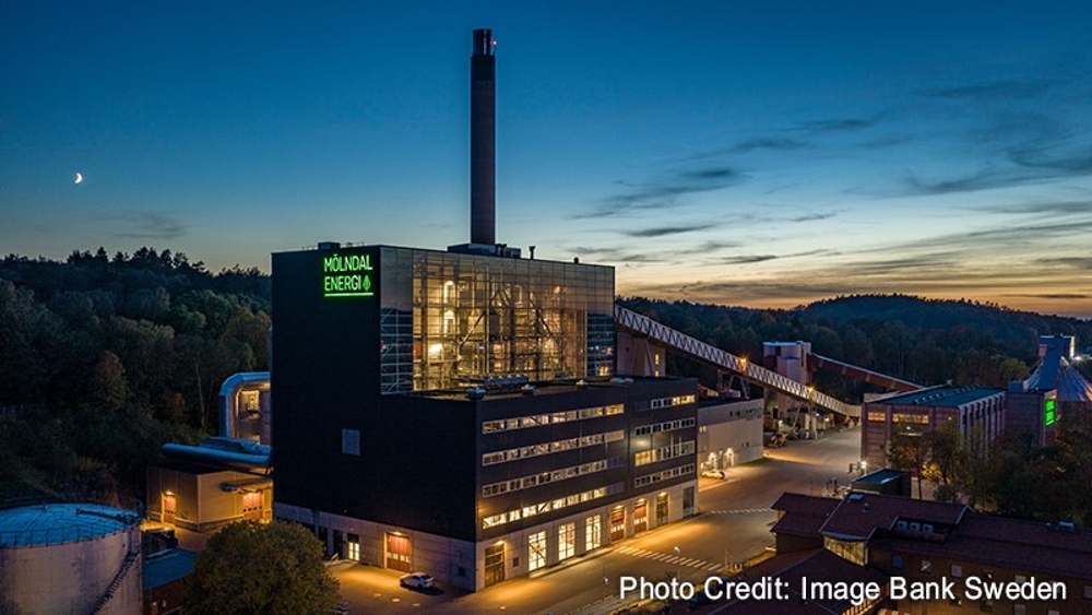 Photo: A sustainable power plant in Mölndal outside Gothenburg, delivering district heating to nearby homes and businesses from biofuel from local forests.