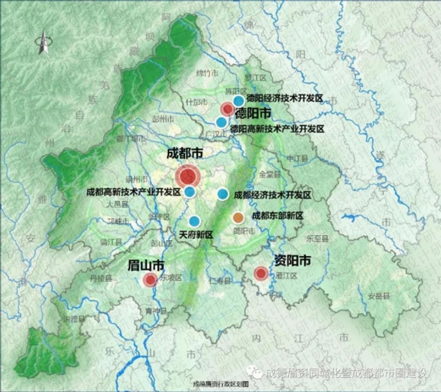 Map: The Chengdu metropolitan area (Source: Steering group office for the promotion of Chengdu-Deyang-Meishan-Ziyang integrated development)