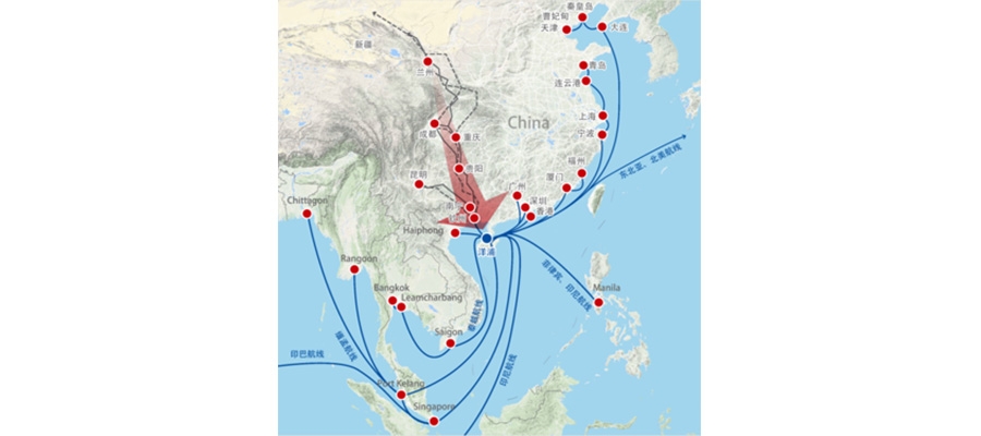 Photo: Shipping routes from the Yangpu Port. (Source: Yangpu Economic Development Zone Administrative Committee)