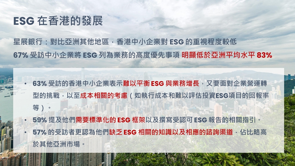 圖片: 星展銀行調查指出香港中小企對ESG的重視程度遠遜亞洲其他地區。